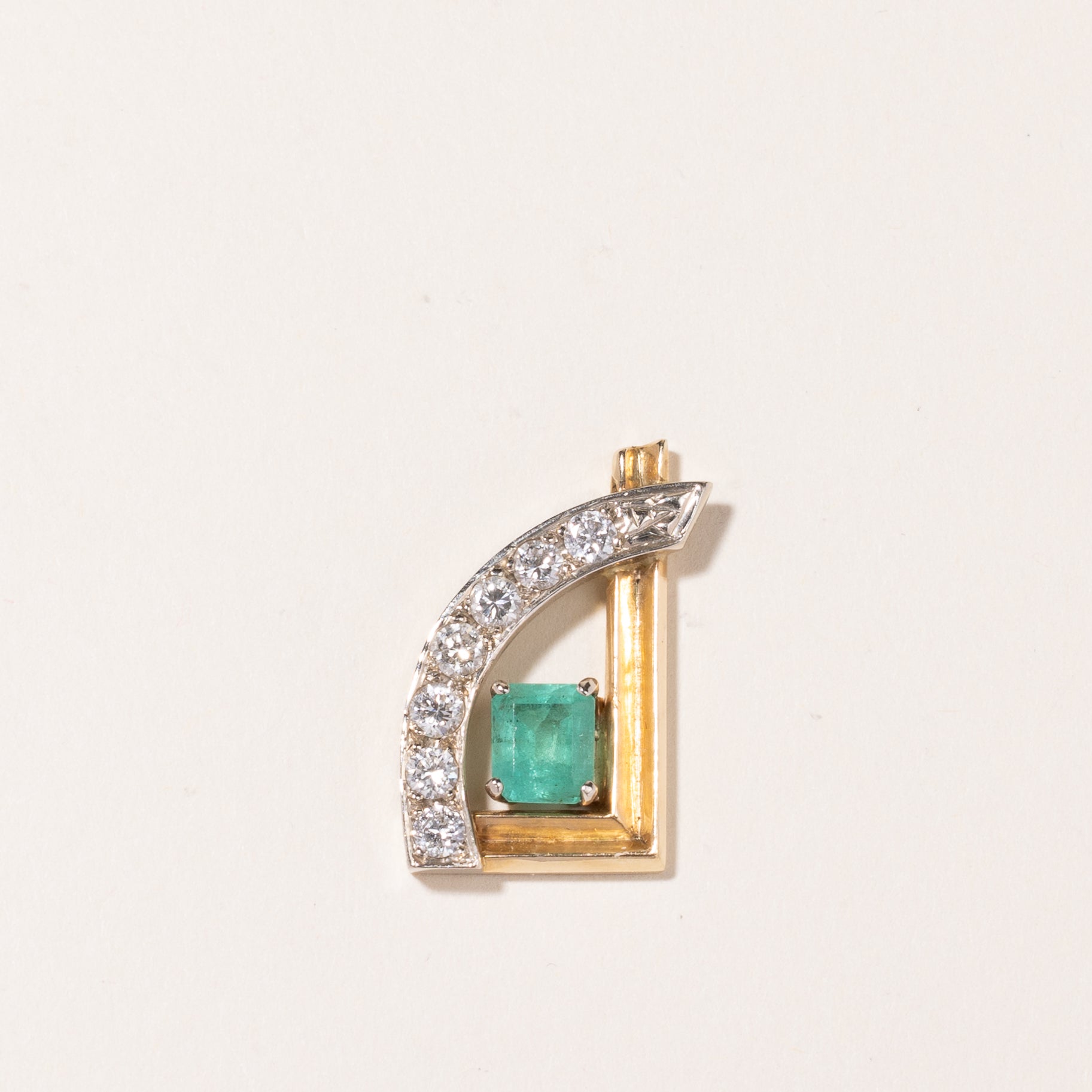 14K Yellow and White Gold Emerald & Diamond Pendant | 1.20ct, 0.60ctw