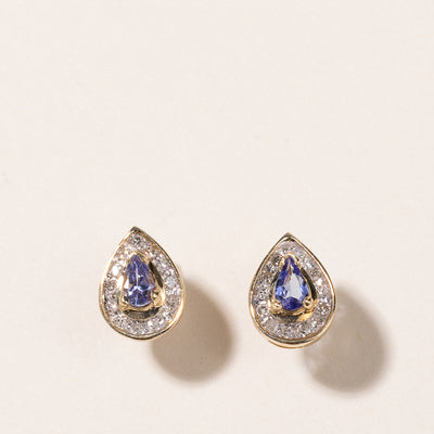 10-14K Yellow Gold Tanzanite and Diamond Earrings | 0.42ctw, 0.21ctw