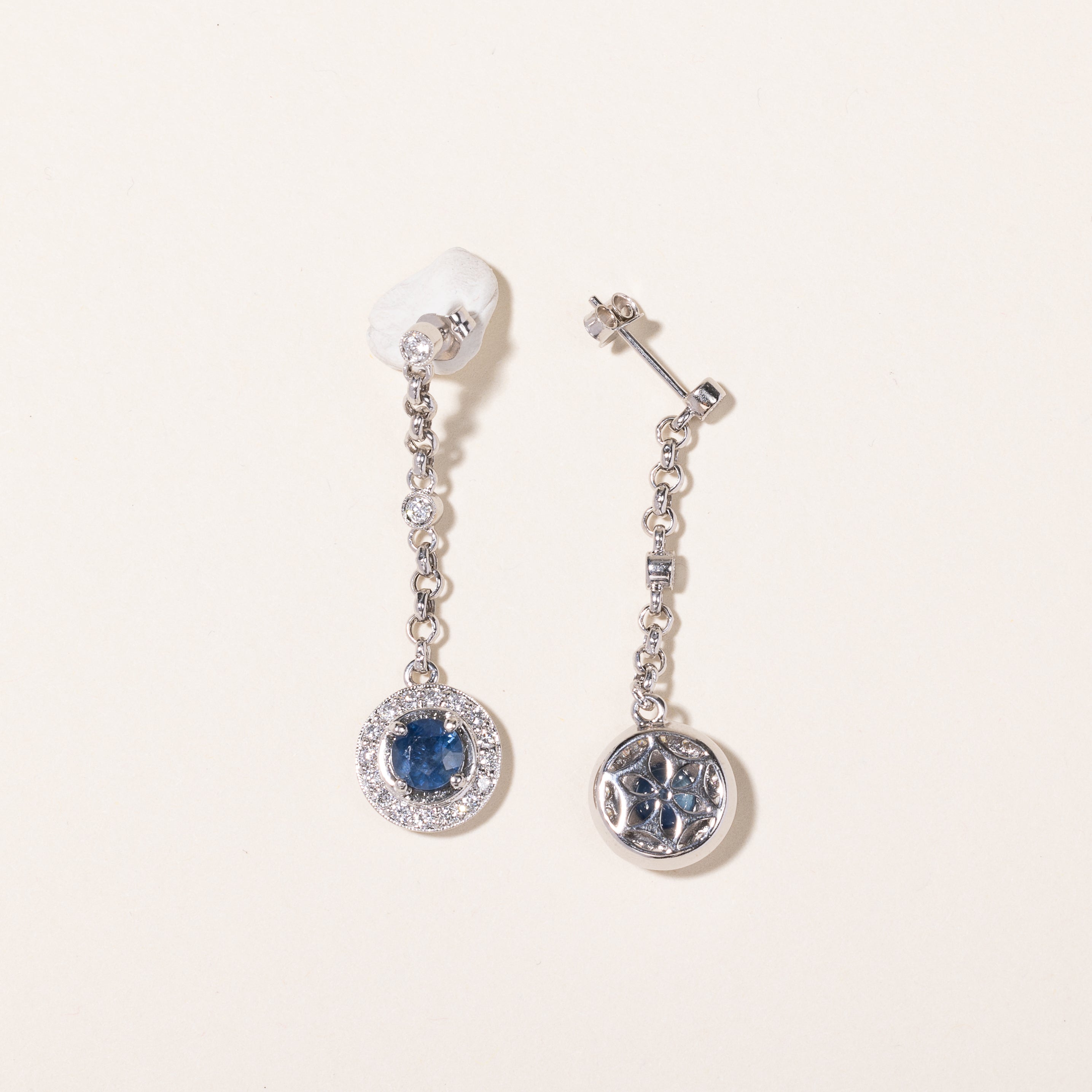 14k White Gold Sapphire & Diamond Drop Earrings | 0.80ctw, 1.45ctw |