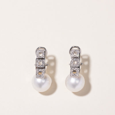 18k White Gold Pearl & Diamond Earring | 11.10-11.20mm, 0.43ctw