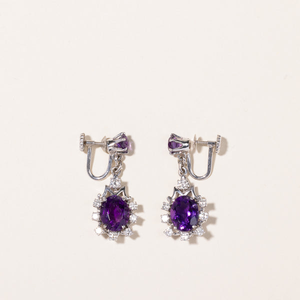 14k White Gold Amethyst & Diamond Earrings | 6.21ctw, 0.80ctw |