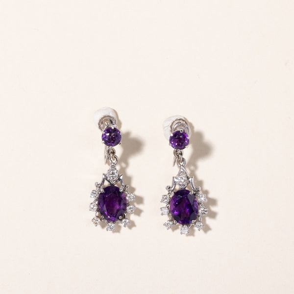 14k White Gold Amethyst & Diamond Earrings | 6.21ctw, 0.80ctw |