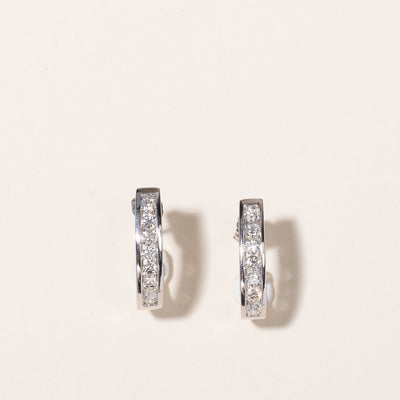 14k White Gold Diamond Huggie Earrings | 1.05ctw