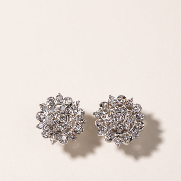 18k White Gold Cluster Diamond Earring | 2.11ctw