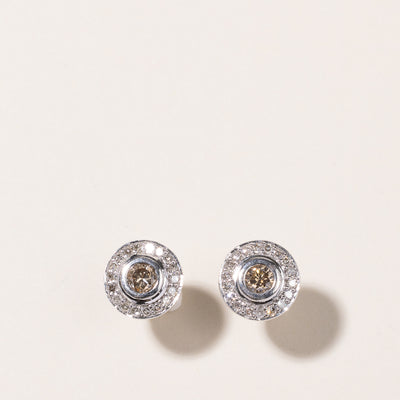 14k White Gold Diamond Halo Earrings | 0.84ctw