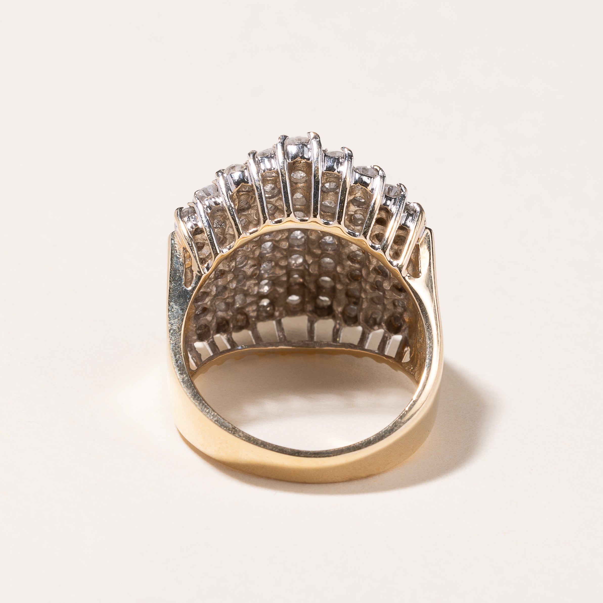 Bague en or jaune 14 carats sertie de diamants en grappe | 3,00 ct au total | Taille 7,25 