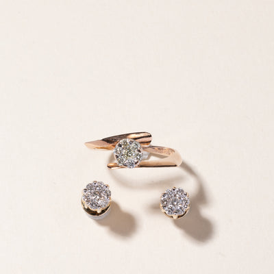 14k Rose and White Gold Diamond Ring & Earring Set | 0.17ctw, 0.68ctw | SZ 6