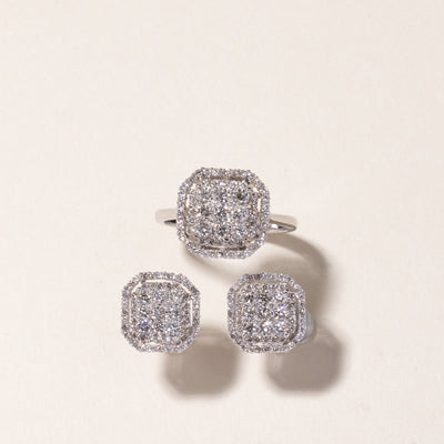 18k White Gold Diamond Ring & Earring Set | 3.91ctw | Sz 6.5
