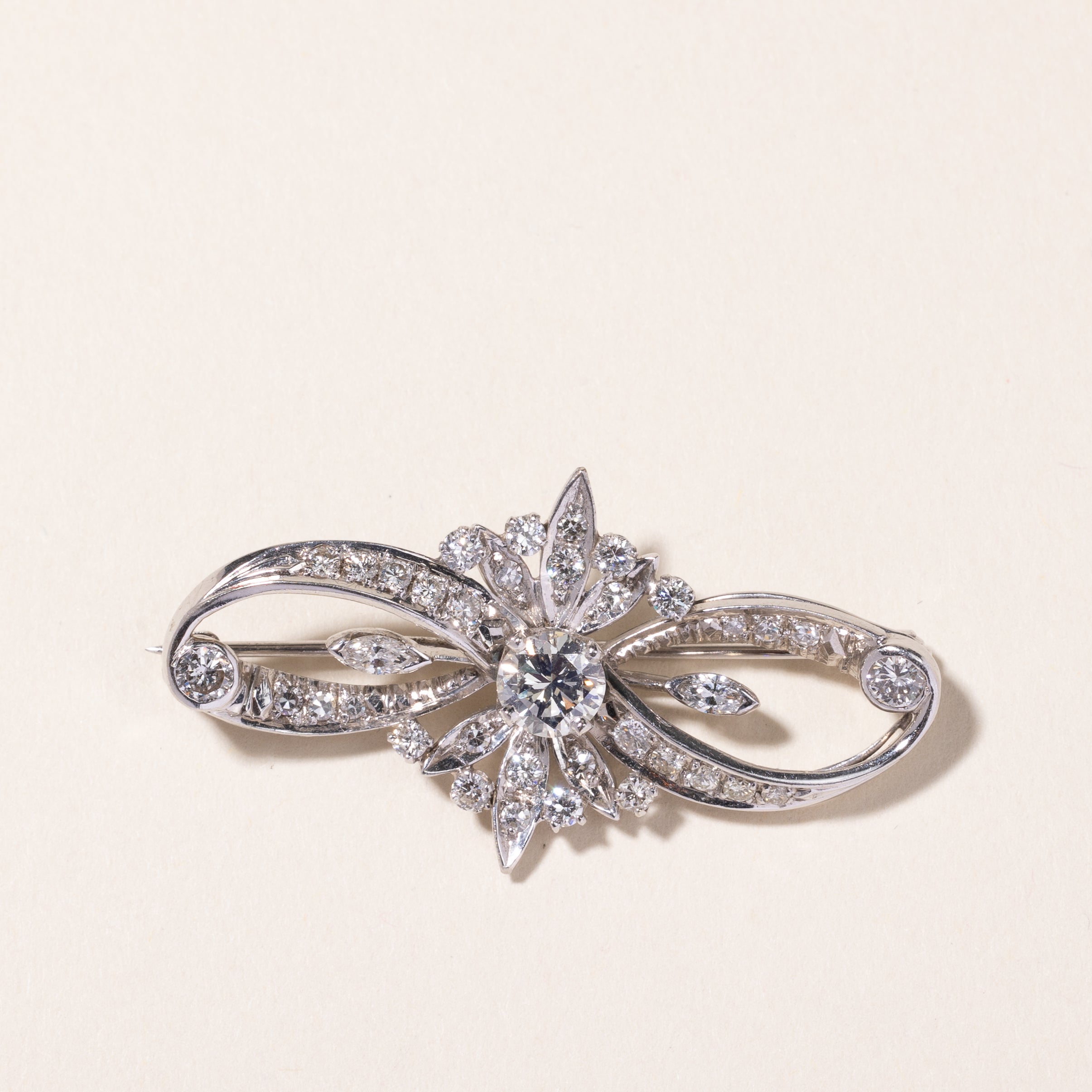 14k White Gold Diamond Brooch | 1.88ctw |