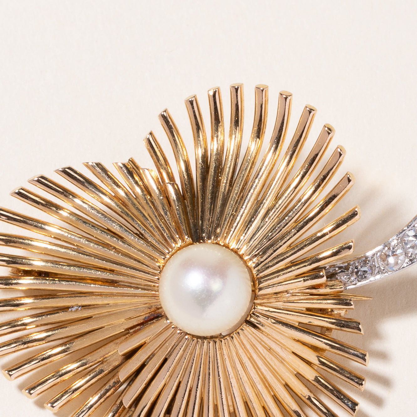 18k Yellow and White Gold Pearl & Diamond Brooch | 7.30mm, 0.12ctw |