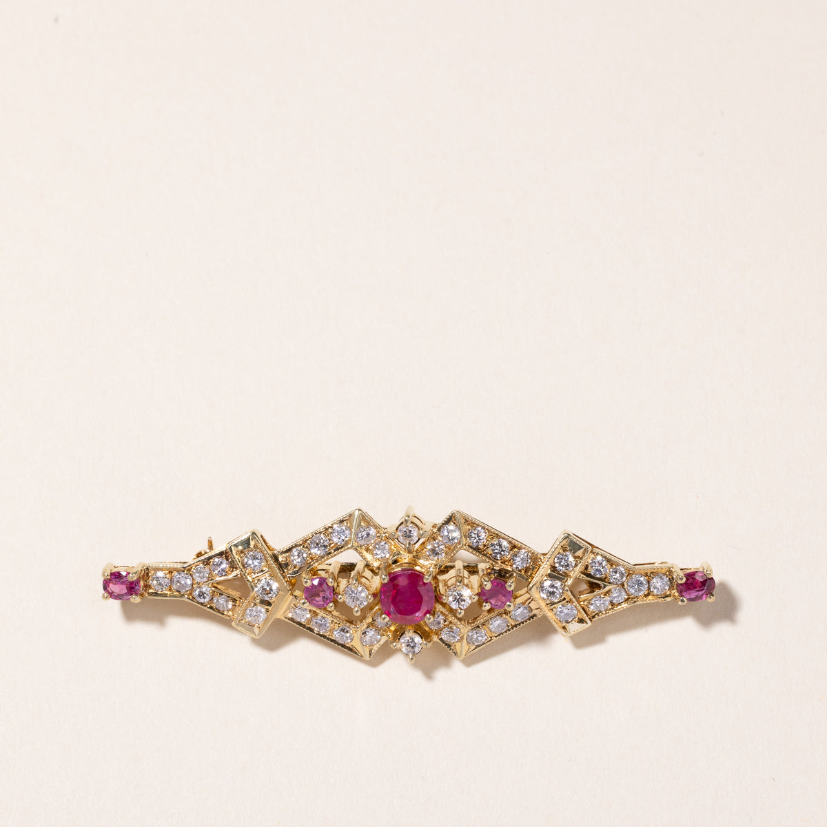 Ruby Stone Brooch 14k Yellow Gold Ruby & Diamond Brooch | 1.22ctw, 1.00ctw