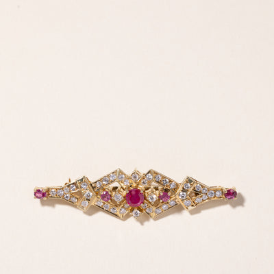 14k Yellow Gold Ruby & Diamond Brooch | 1.22ctw, 1.00ctw |
