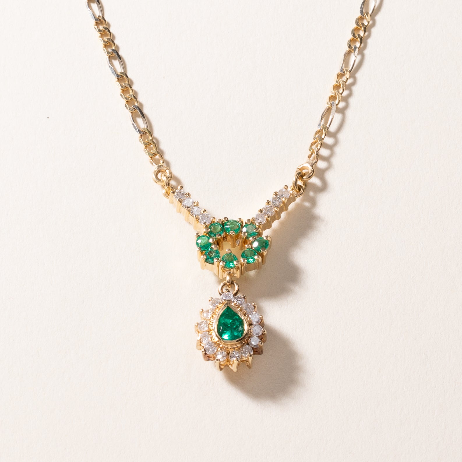18k Yellow Gold Emerald & Diamond Necklace | 0.80ctw, 0.57ctw | 19"