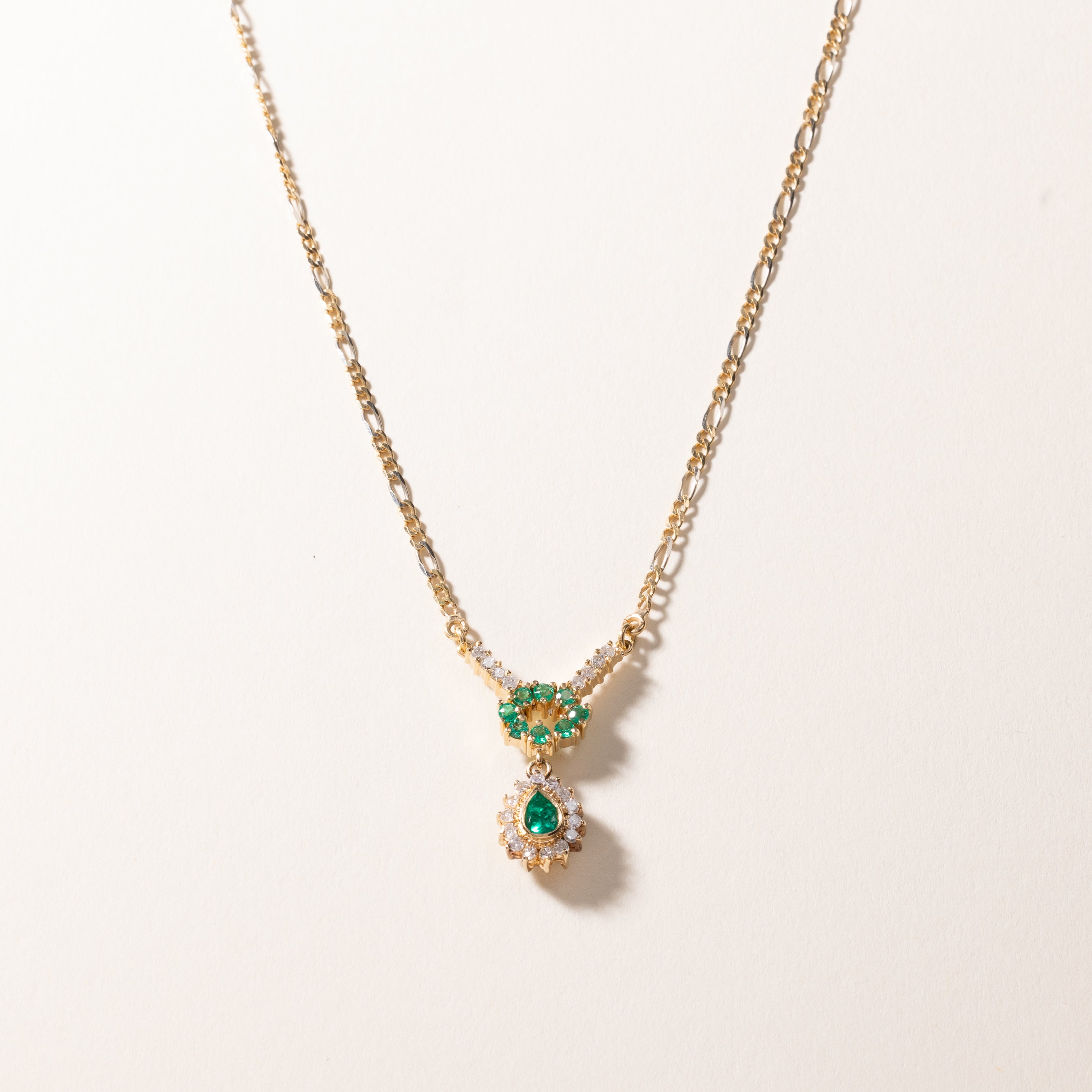 18k Yellow Gold Emerald & Diamond Necklace | 0.80ctw, 0.57ctw | 19"