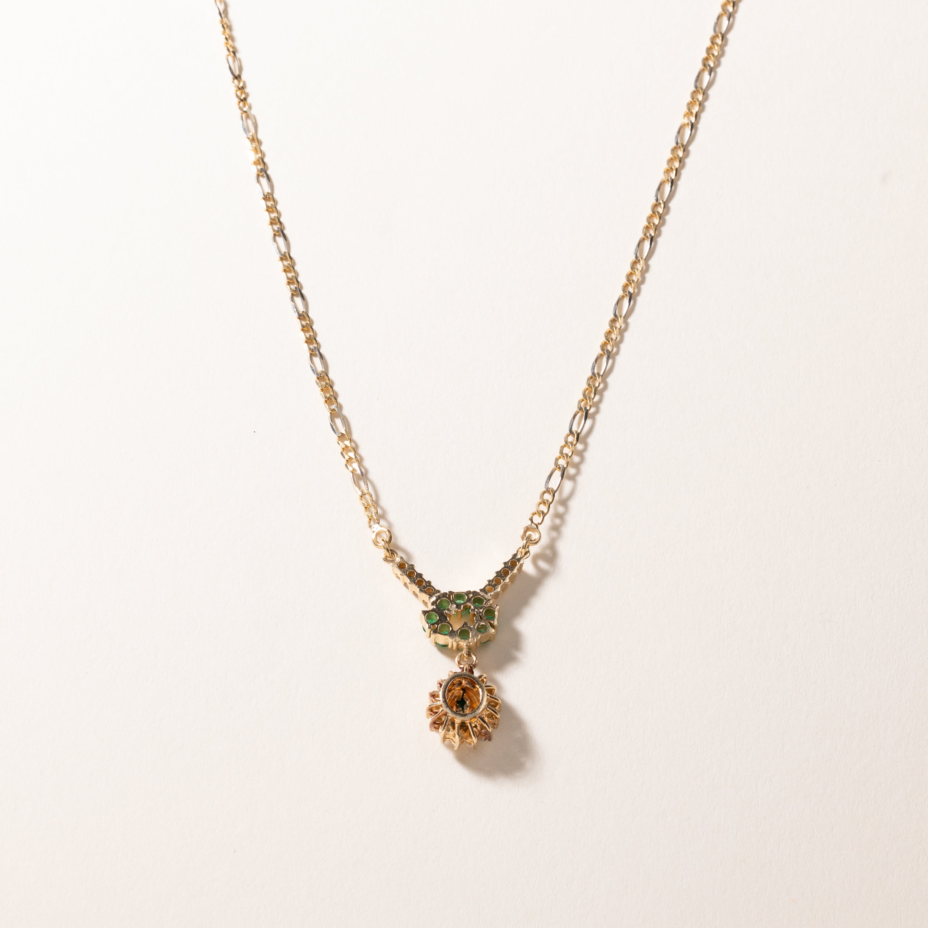 18k Yellow Gold Emerald & Diamond Necklace | 0.80ctw, 0.57ctw | 19"