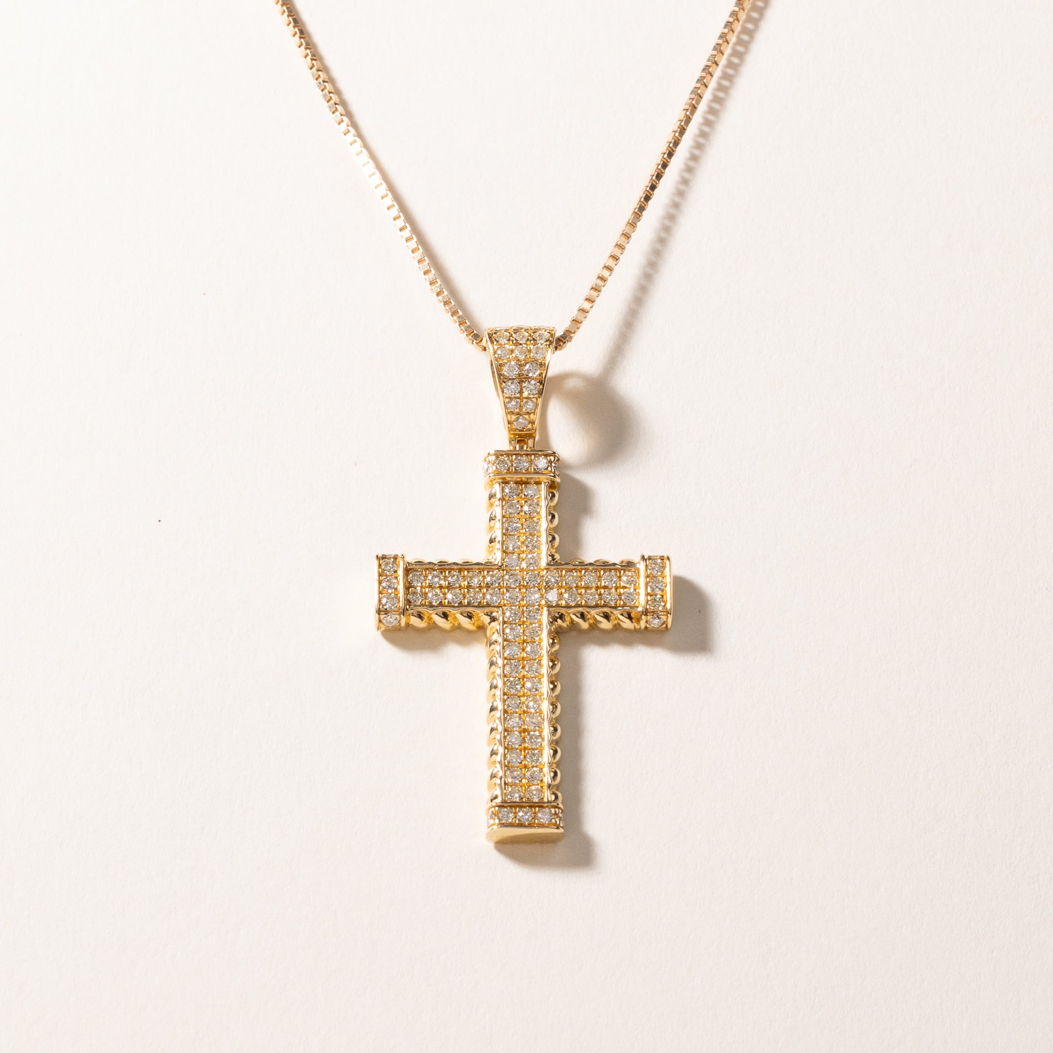 14k Yellow Gold Diamond Cross Necklace | 1.33ctw | 16"