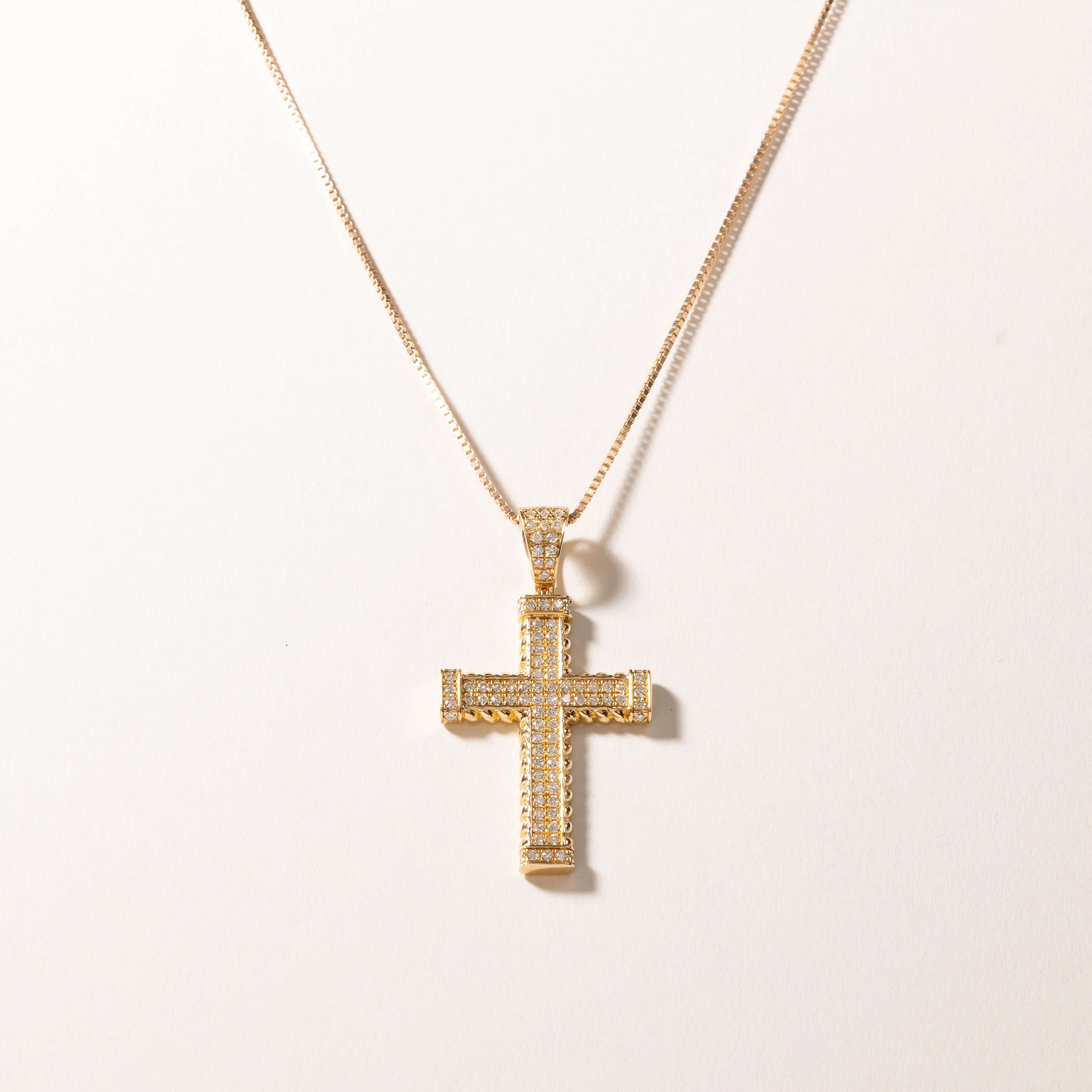 14k Yellow Gold Diamond Cross Necklace | 1.33ctw | 16"