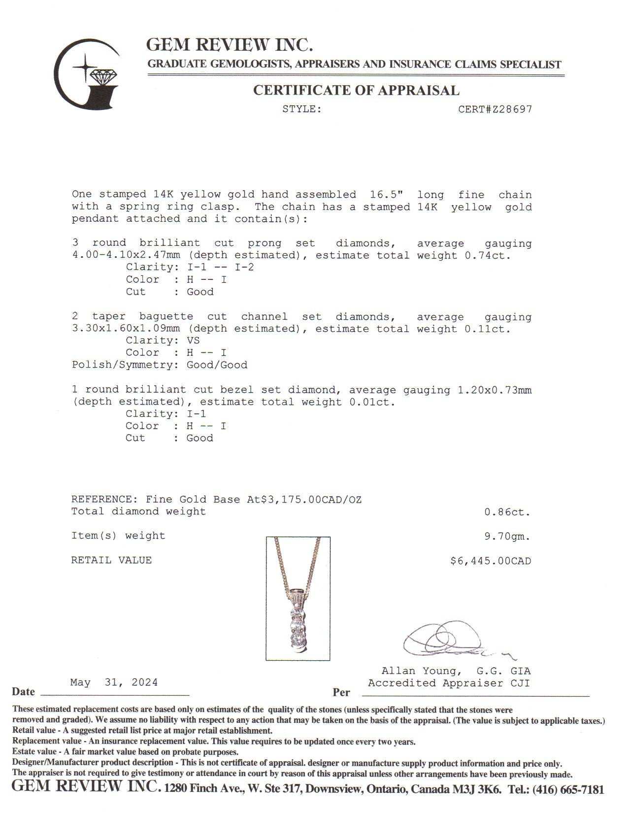 Collier en or jaune 14 carats et diamants | 0,86 ct au total | 42 cm 