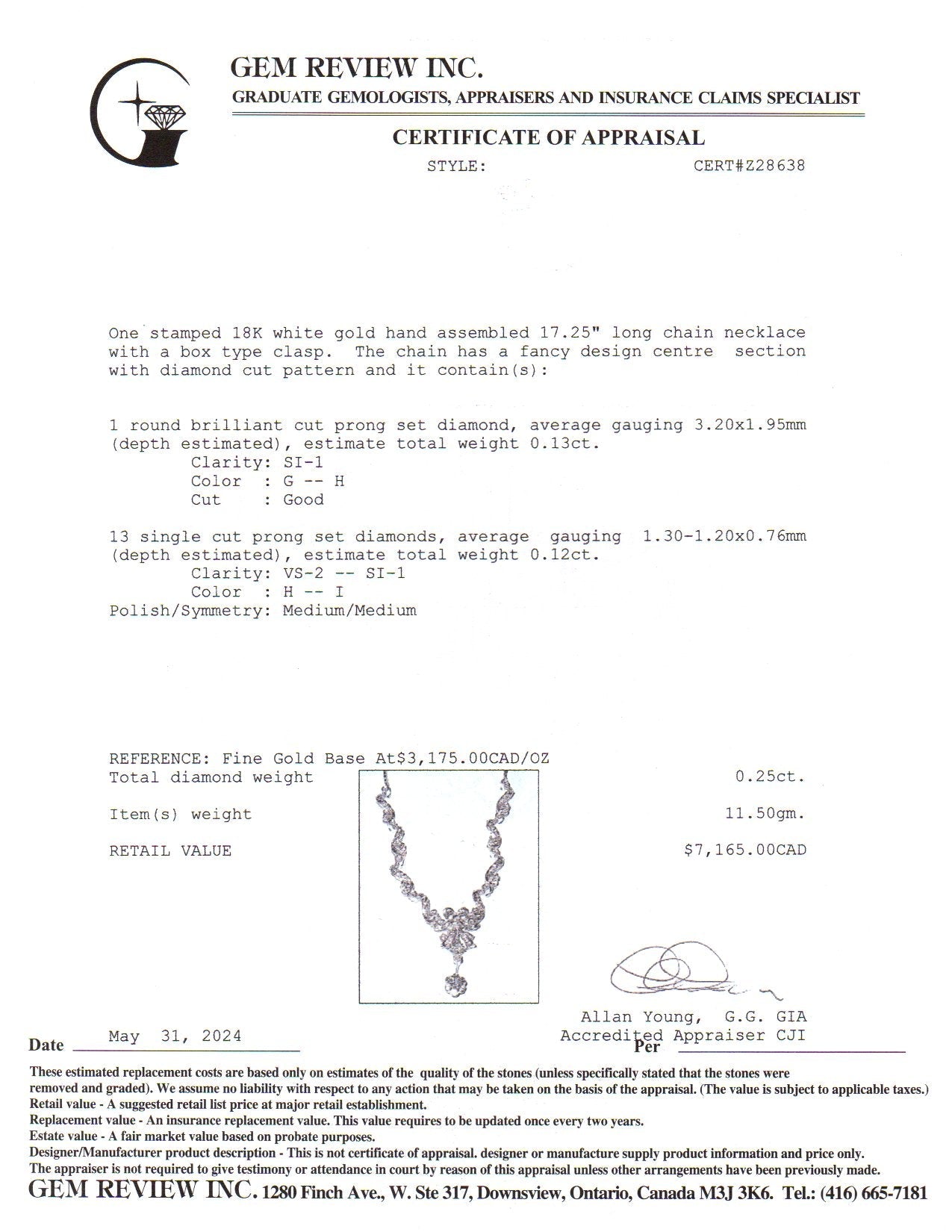 Collier en or blanc 18 carats et diamants | 0,25 ct au total | 43,8 cm 