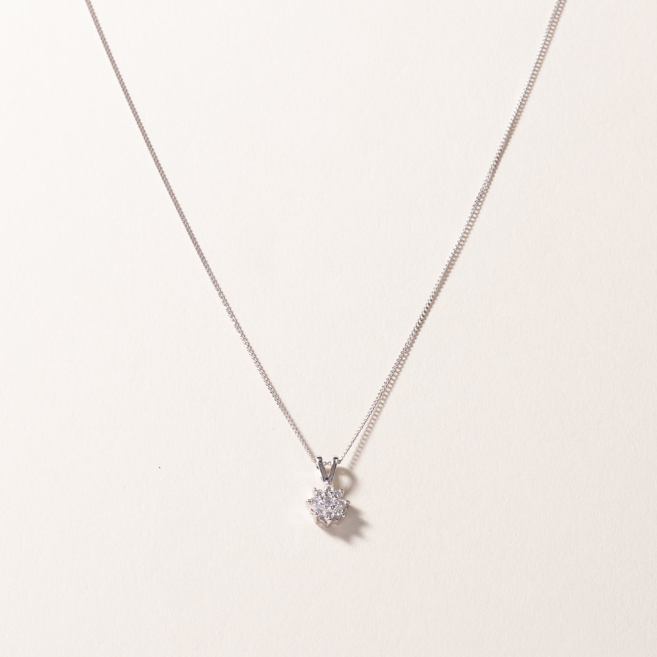 14k White Gold Diamond Cluster Necklace | 0.15ctw | 16"