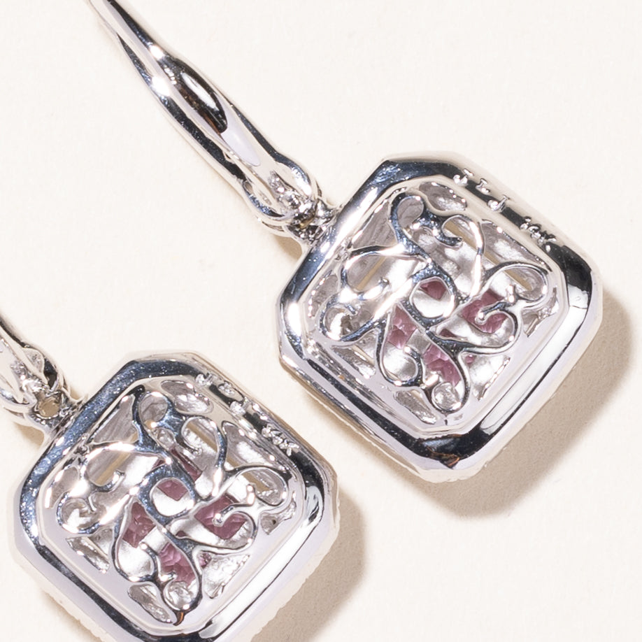 Boucles d'oreilles pendantes en or blanc 14 carats, saphir rose et diamants | 0,78 ct, 0,34 ct | 