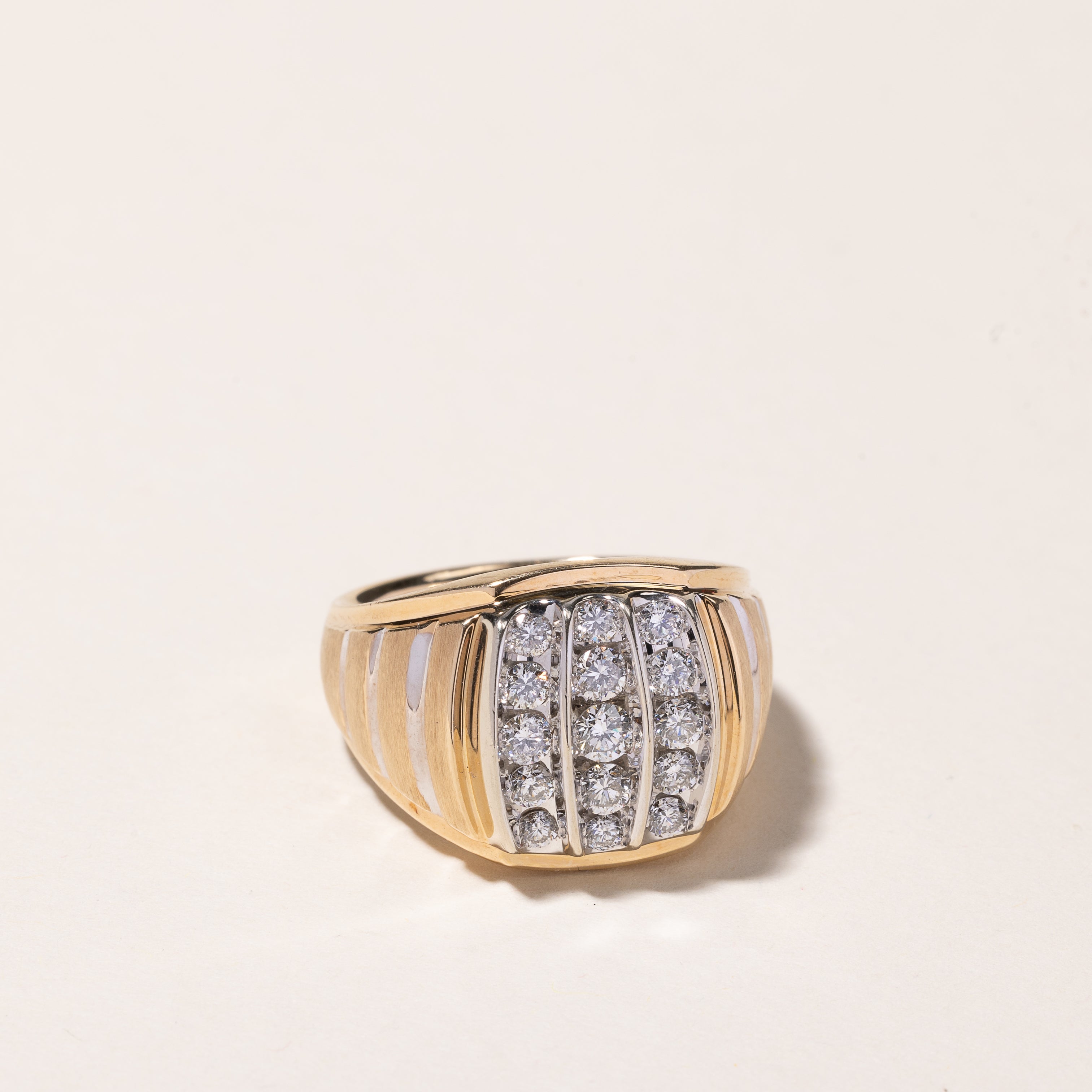 Bague en or jaune 10 carats sertie de diamants sur 5 rangs | 1,05 ct au total | Taille 10 