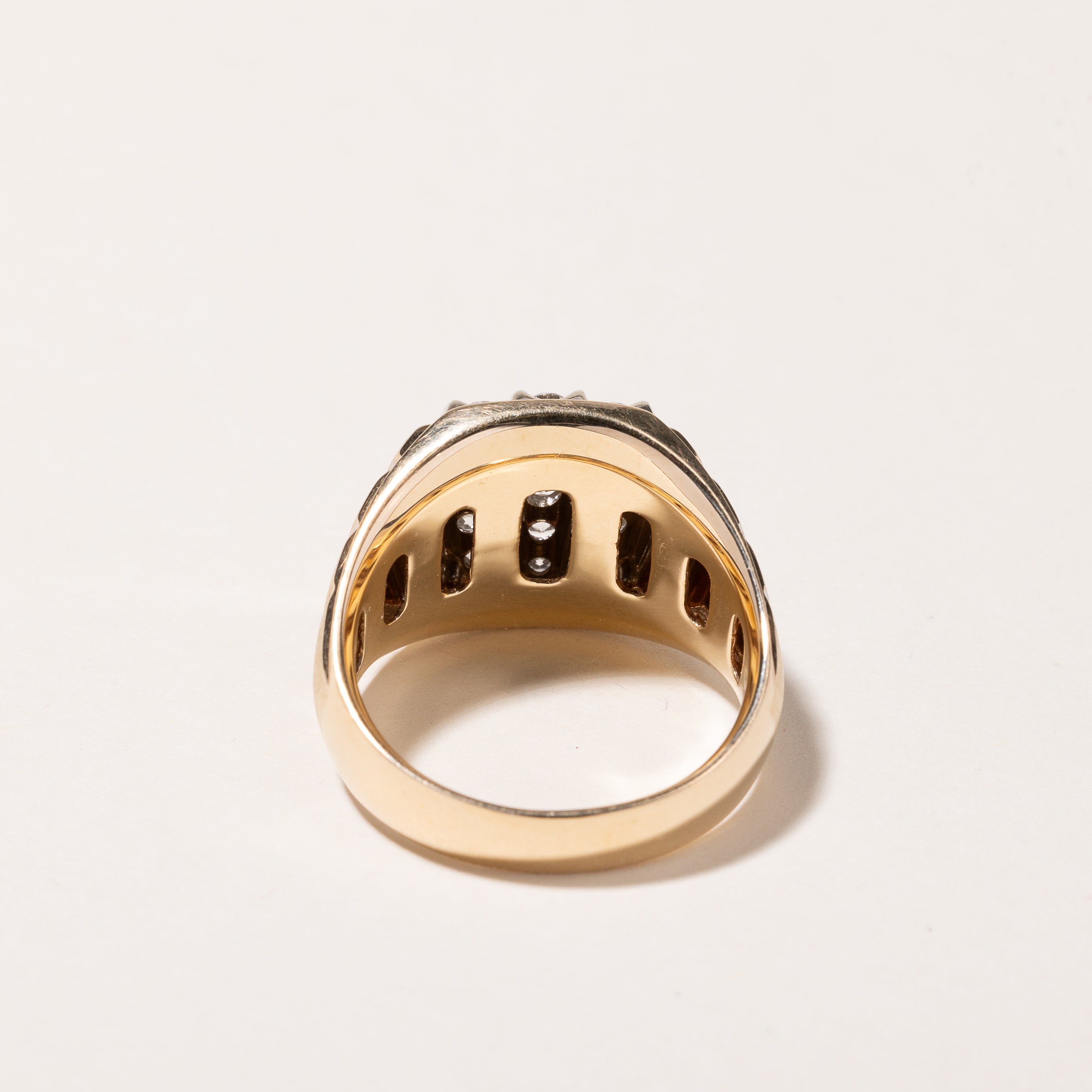 Bague en or jaune 10 carats sertie de diamants sur 5 rangs | 1,05 ct au total | Taille 10 
