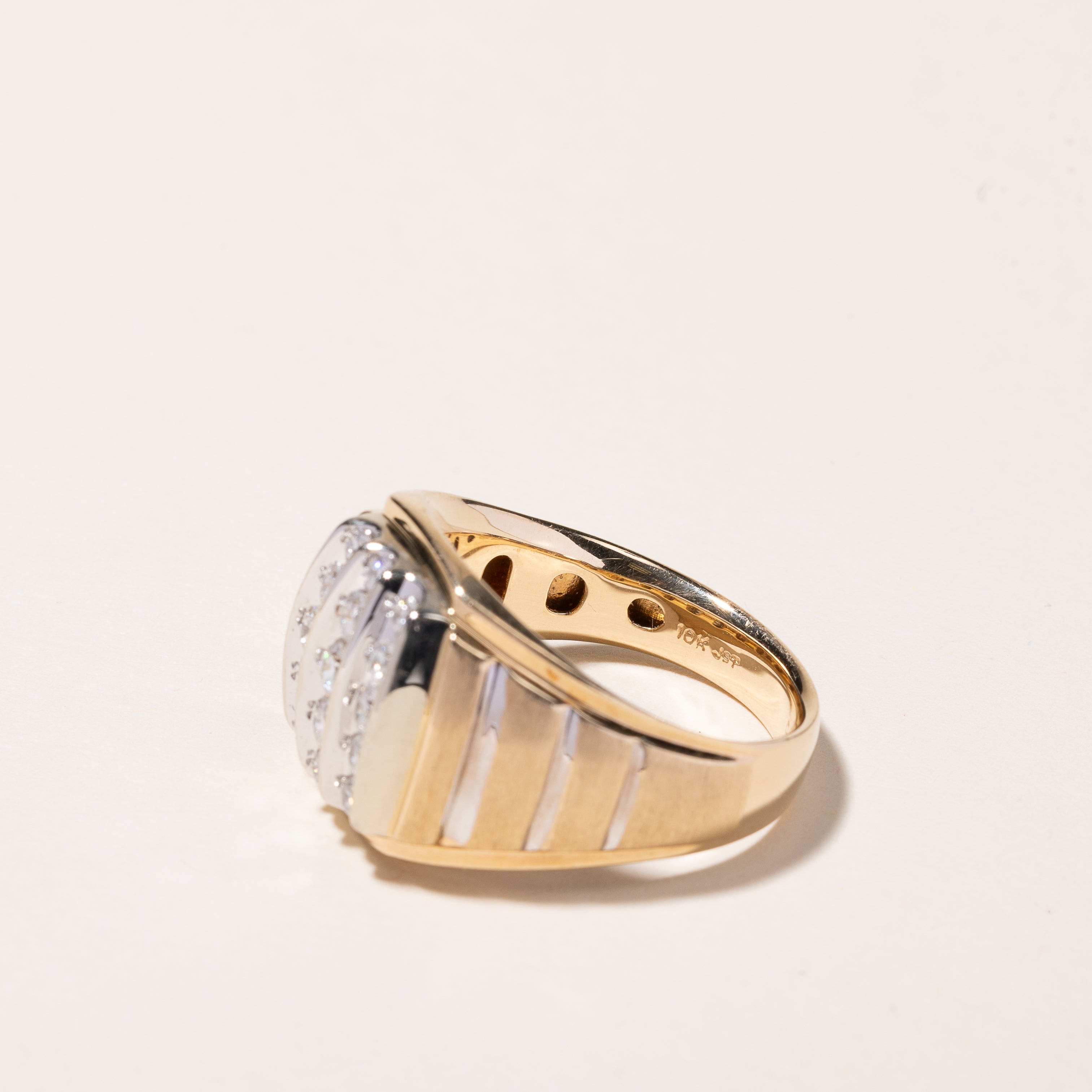 Bague en or jaune 10 carats sertie de diamants sur 5 rangs | 1,05 ct au total | Taille 10 