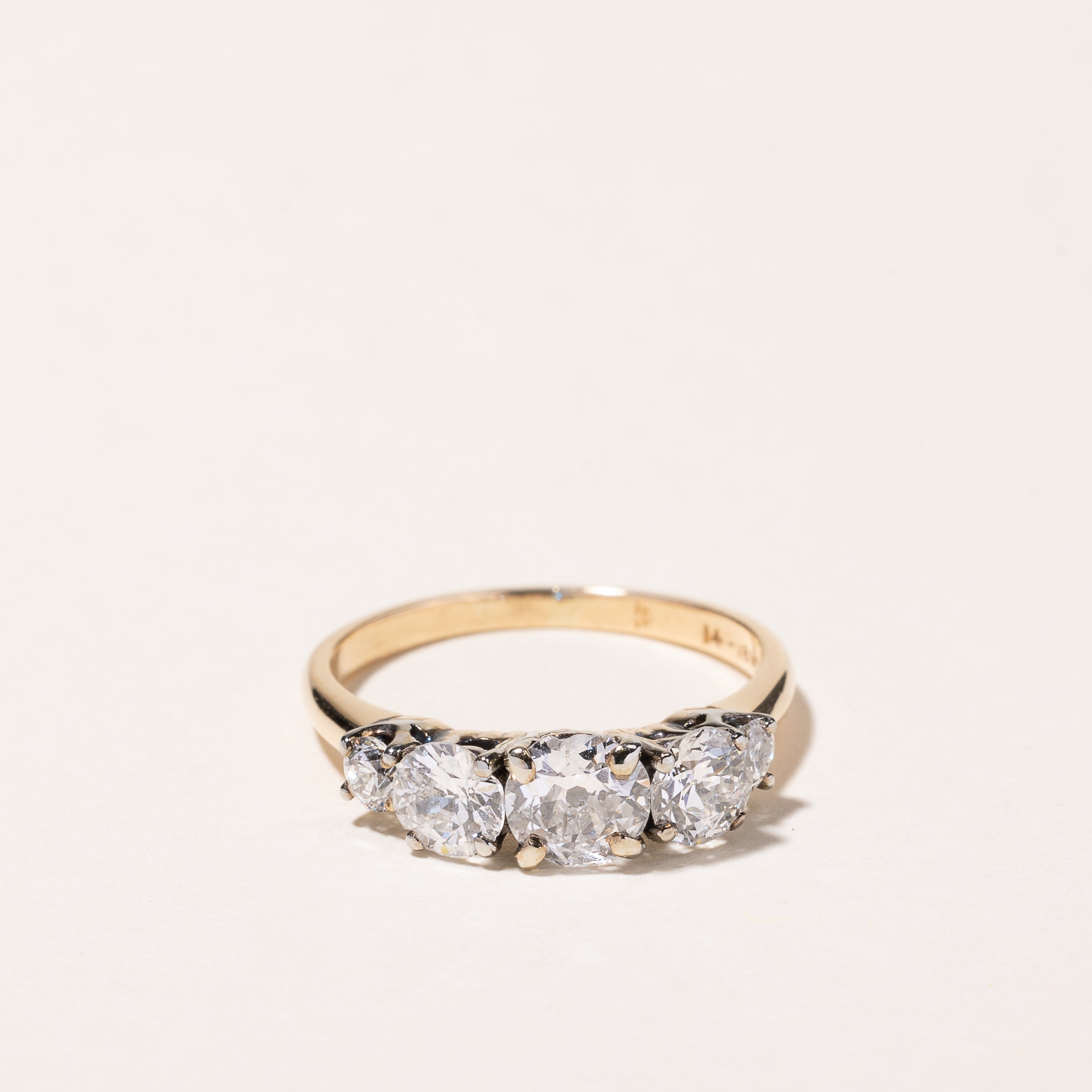14k-18k Yellow Gold Three Stone Diamond Engagement Ring | 1.48ctw | SZ 7.25
