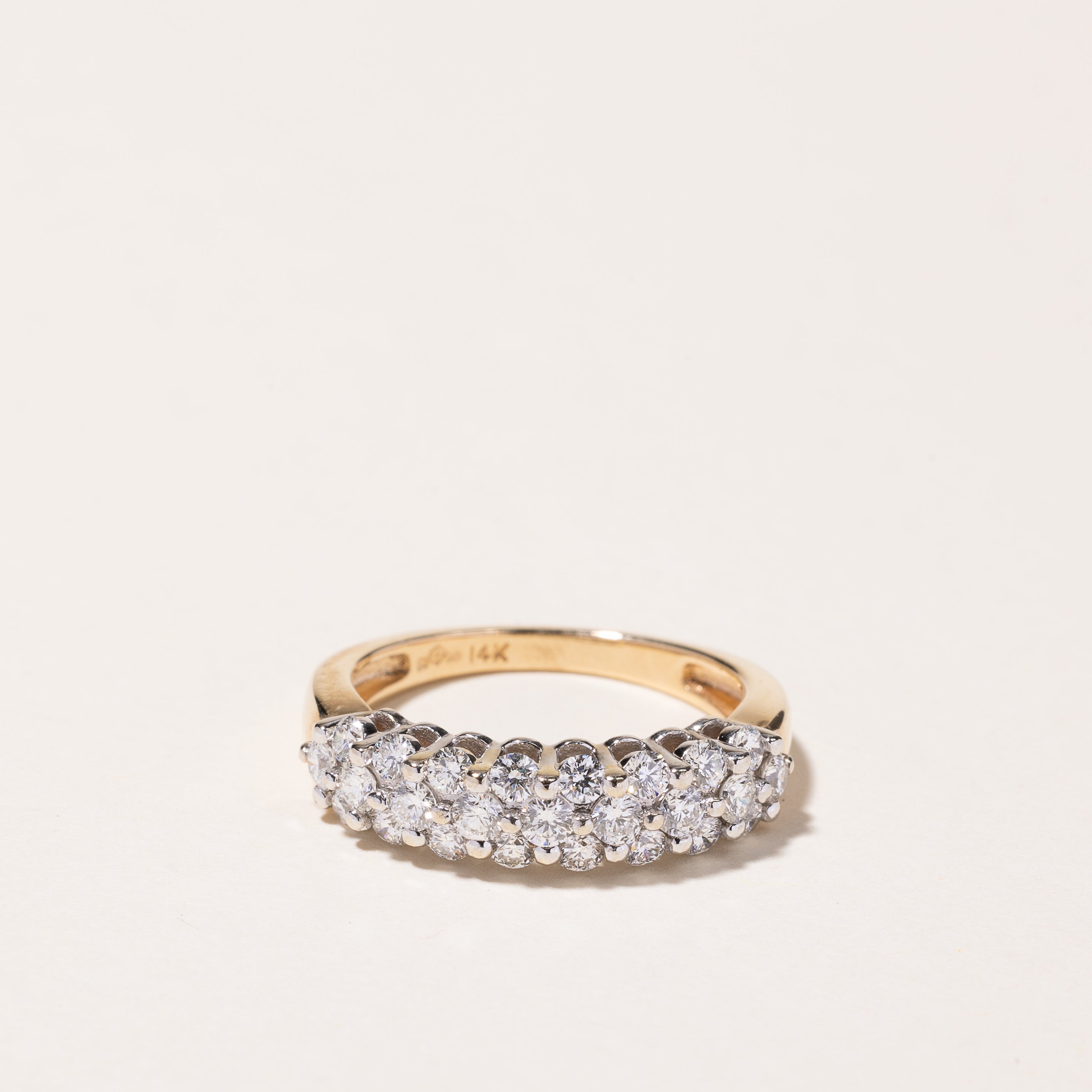 14k Yellow Gold Triple Row Diamond Ring | 0.93ctw | SZ 7