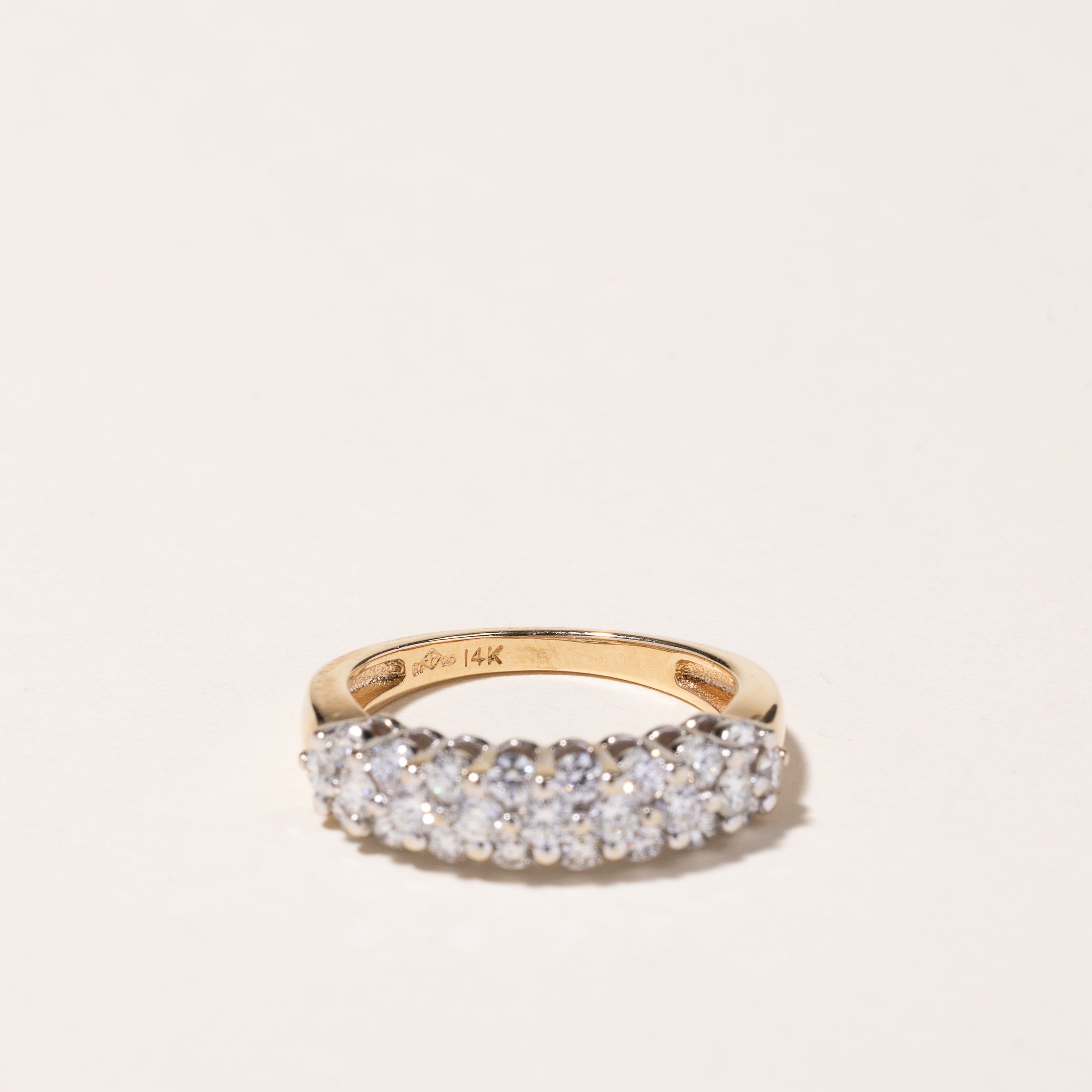 14k Yellow Gold Triple Row Diamond Ring | 0.93ctw | SZ 7
