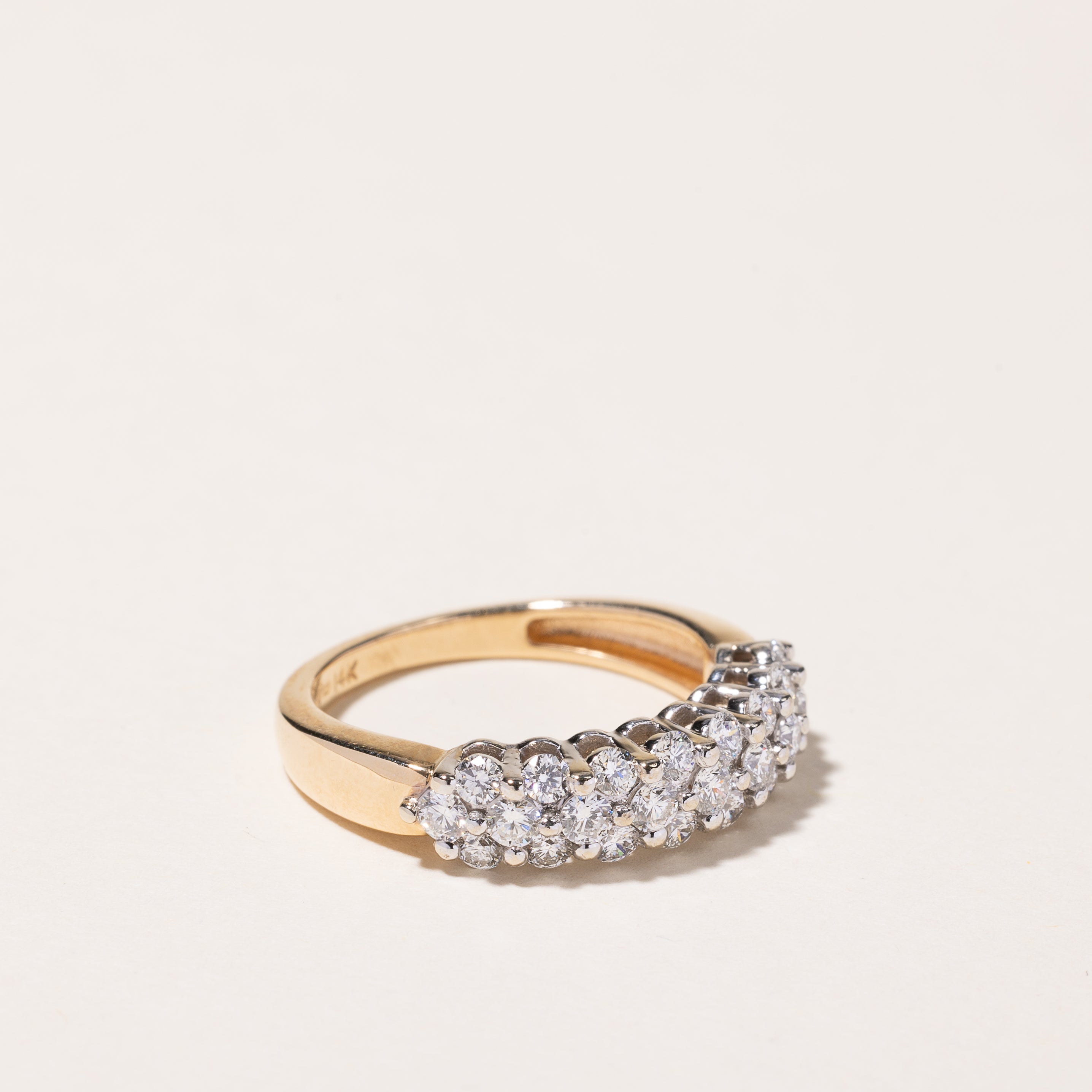 14k Yellow Gold Triple Row Diamond Ring | 0.93ctw | SZ 7