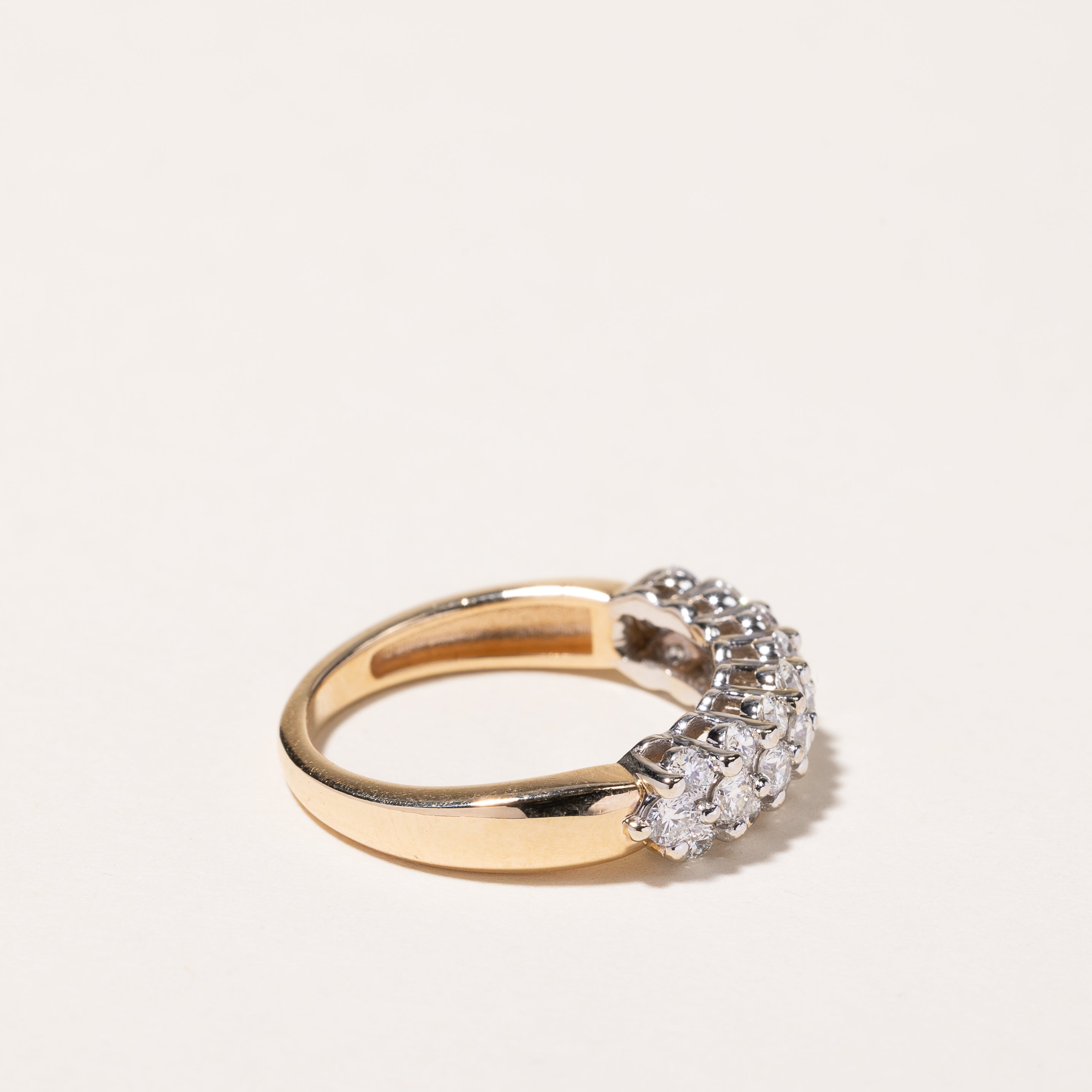14k Yellow Gold Triple Row Diamond Ring | 0.93ctw | SZ 7