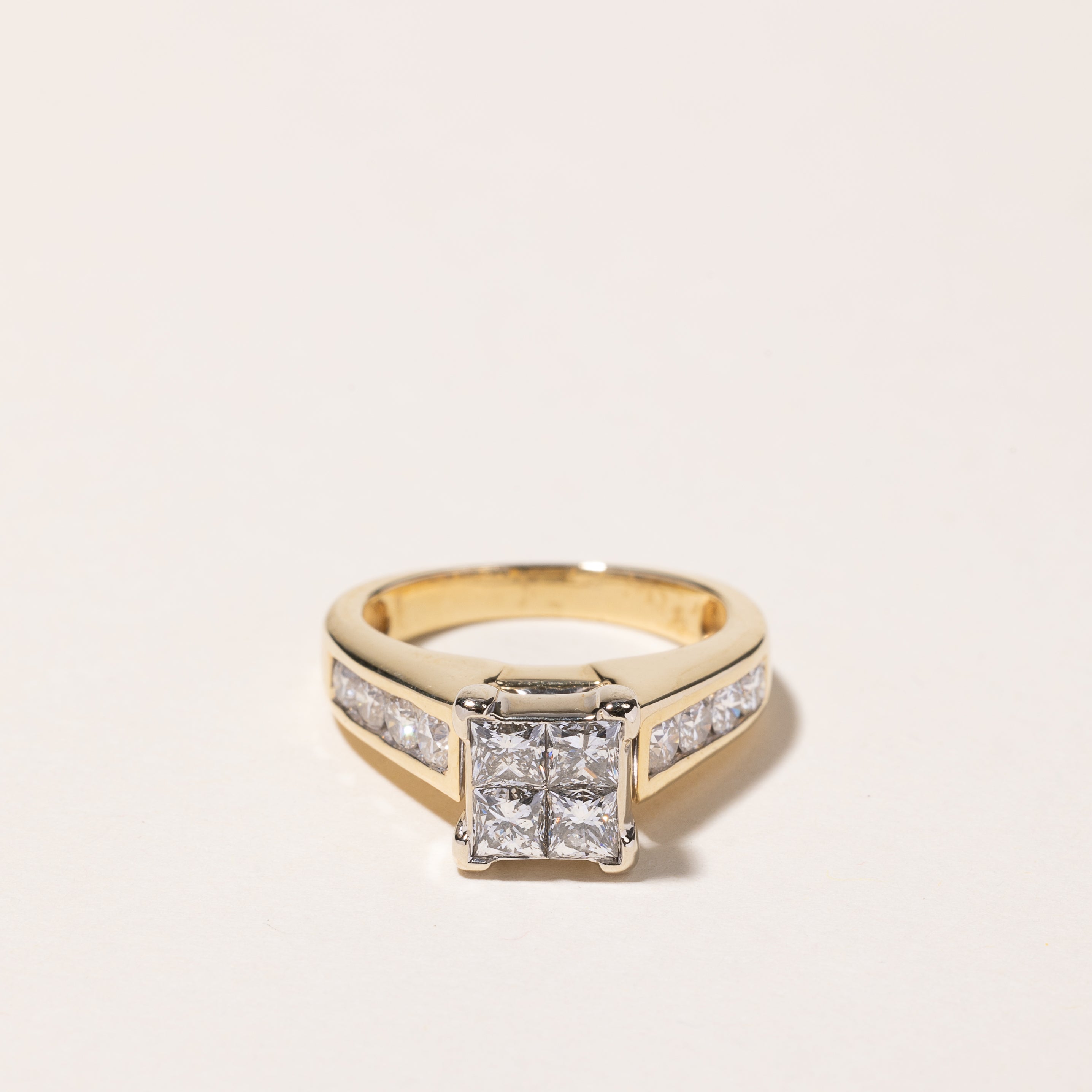 14k Yellow Gold Princess Cut Cluster Diamond Engagement Ring | 1.25ctw | SZ 5.5