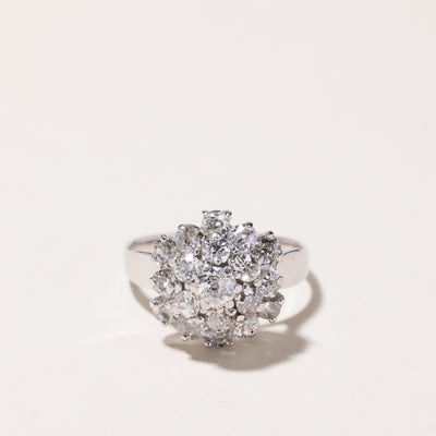14k White Gold Old European Cut Cluster Diamond Ring | 1.54ctw | SZ 7.25