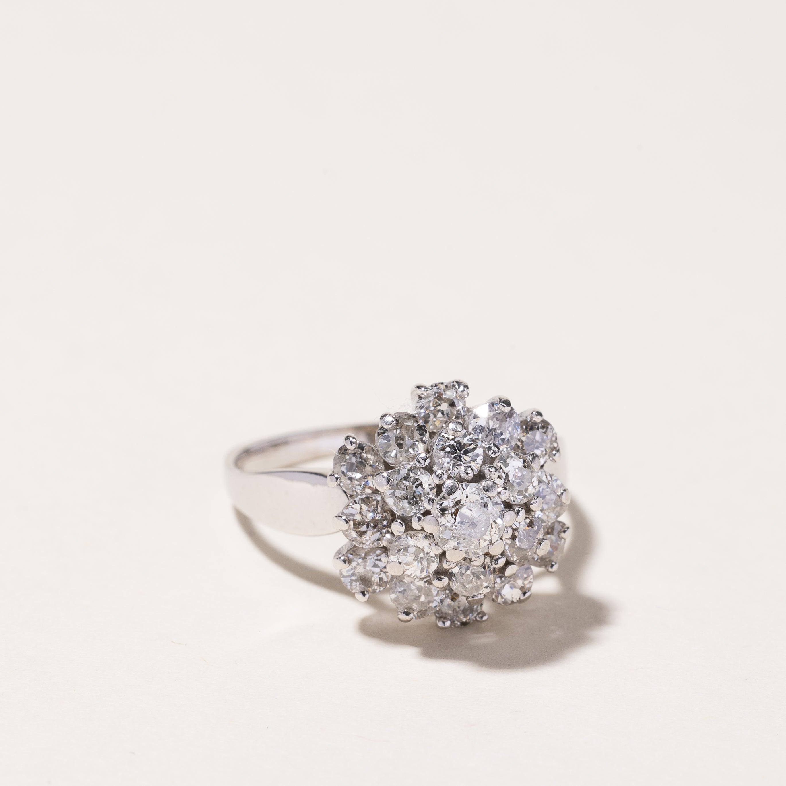 14k White Gold Old European Cut Cluster Diamond Ring | 1.54ctw | SZ 7.25
