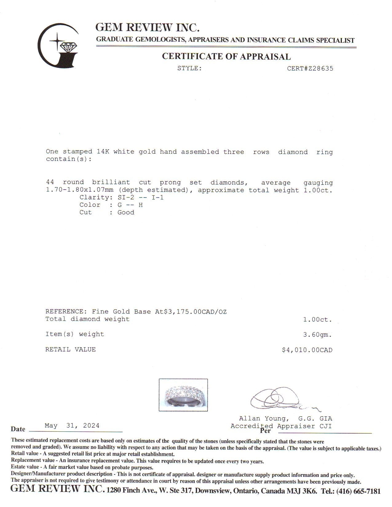 14k White Gold 3 Row Semi Eternity Diamond Band 1.00ctw SZ 4 100 Ways