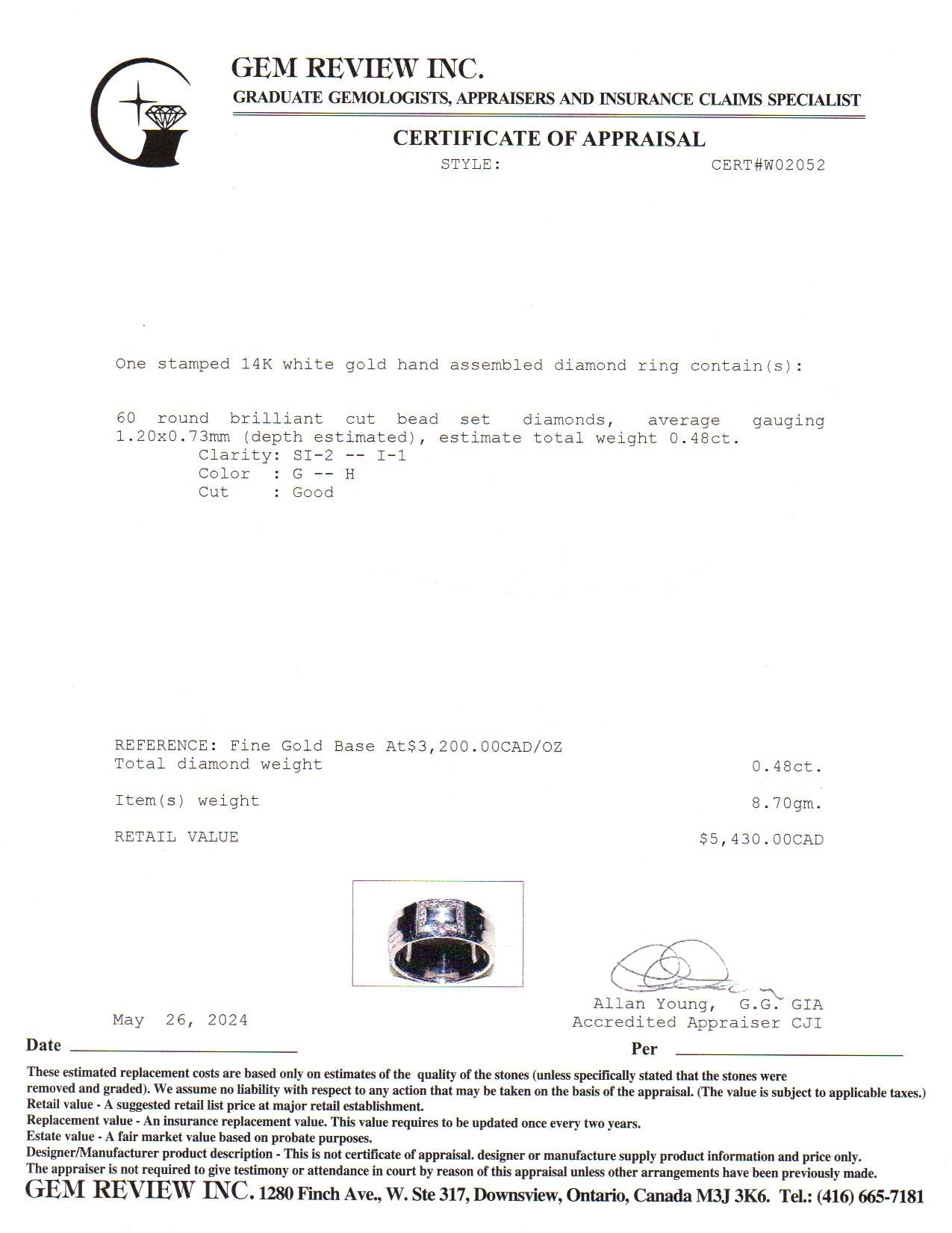 Alliance en or blanc 14 carats sertie de diamants | 0,48 ct au total | Taille 8 