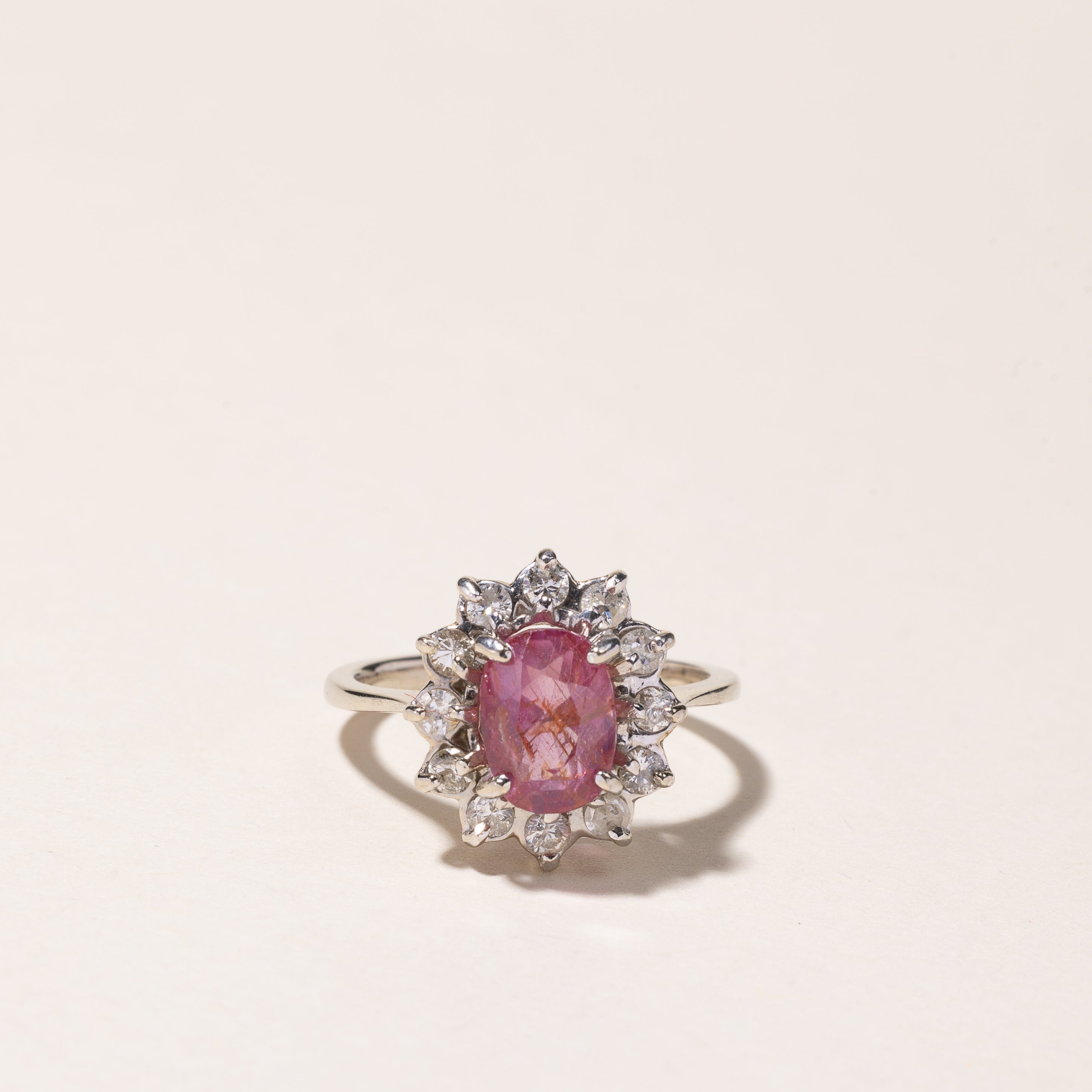 14k White Gold Pink Sapphire & Diamond Ring | 2.24ct, 0.45ctw | SZ 6.25