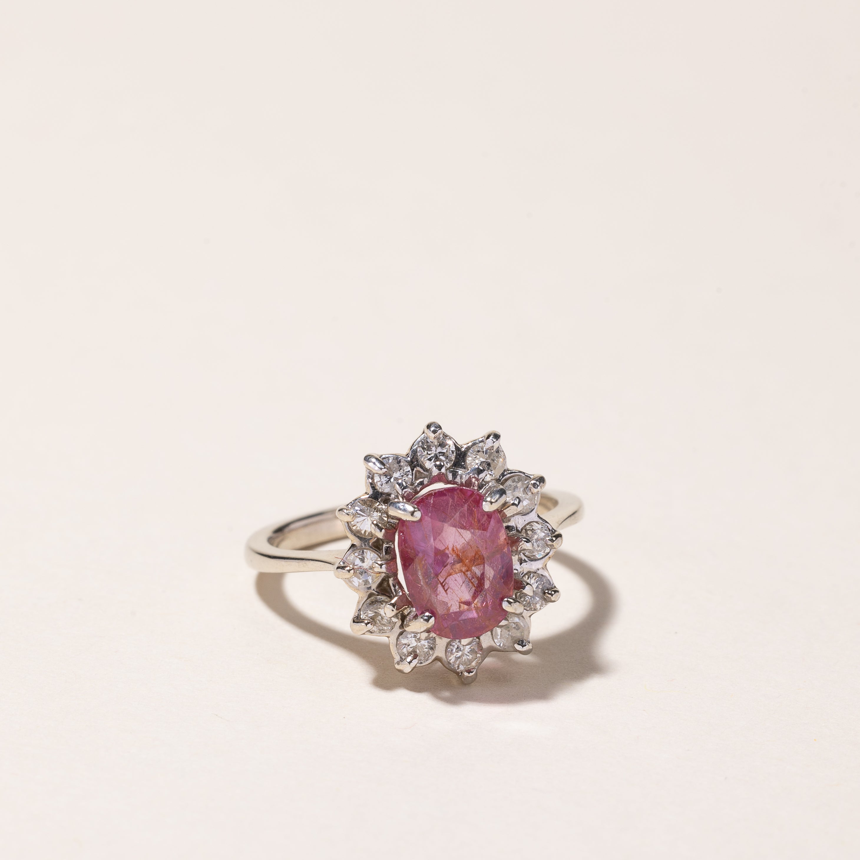 14k White Gold Pink Sapphire & Diamond Ring | 2.24ct, 0.45ctw | SZ 6.25