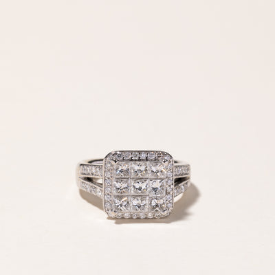 14k White Gold Princess Cut Cluster Diamond Engagement Ring | 1.83ctw | SZ 4.75