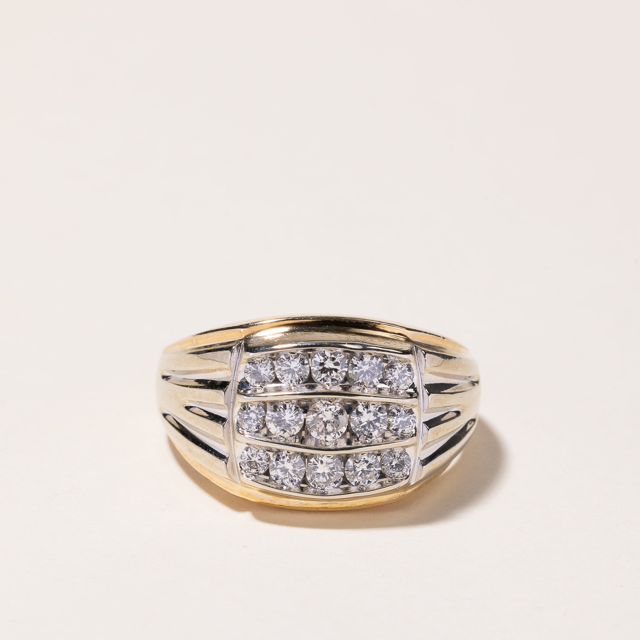 10k Two Tone Gold 5 Row Diamond Ring | 1.03ctw | SZ 12