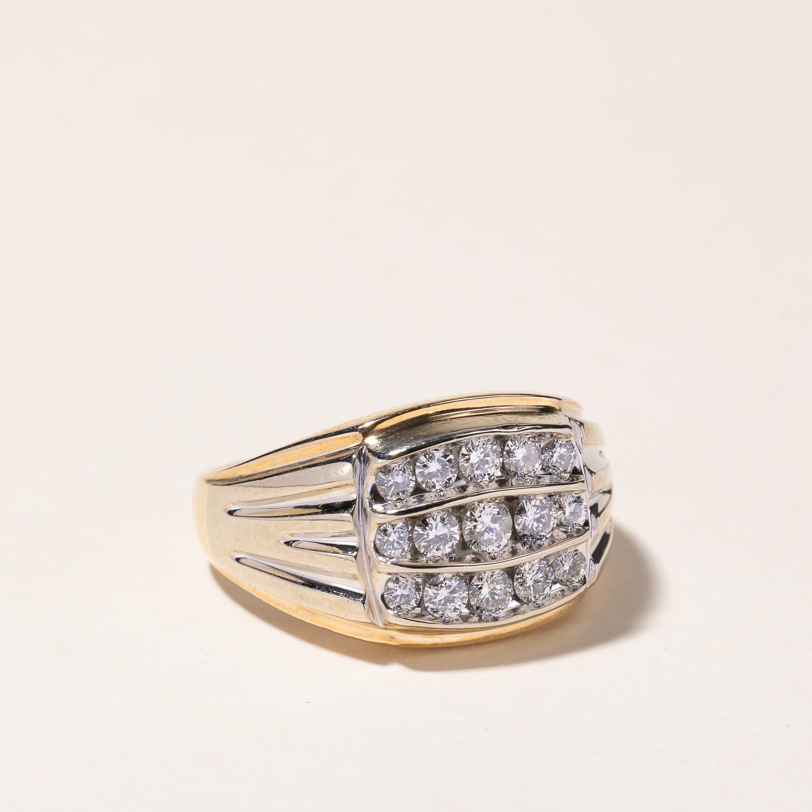 10k Two Tone Gold 5 Row Diamond Ring | 1.03ctw | SZ 12