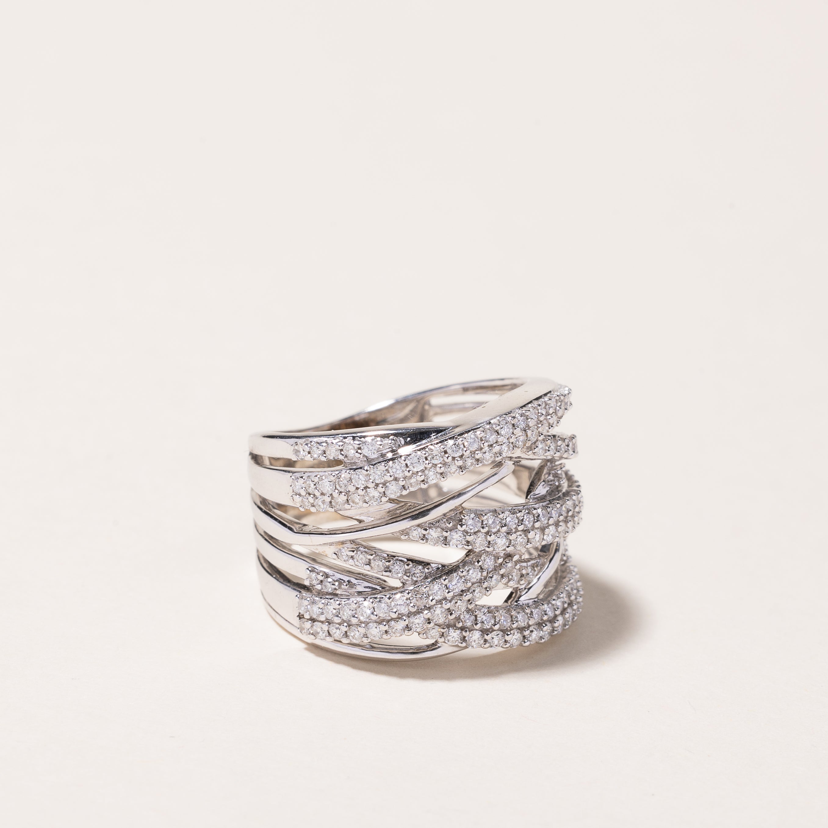 Bague en or blanc 10 carats et diamants | 1,27 ct | Taille 5,5 