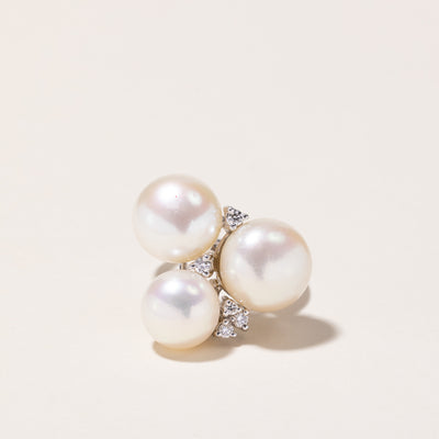 18k White Gold Pearl & Diamond Ring | 8.00x10.00x7.00mm, 0.10ctw | SZ 4.75