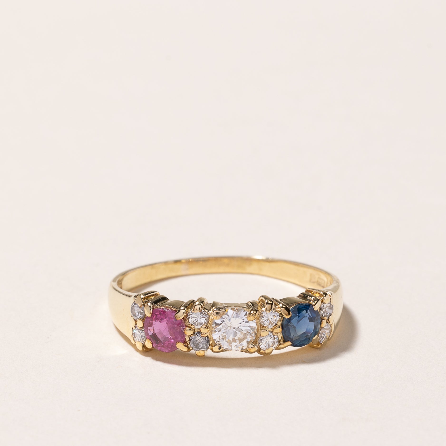 18k Yellow Gold Ruby, Sapphire & Diamond Ring | 0.25ct, 0.22ct, 0.20ctw | SZ 9