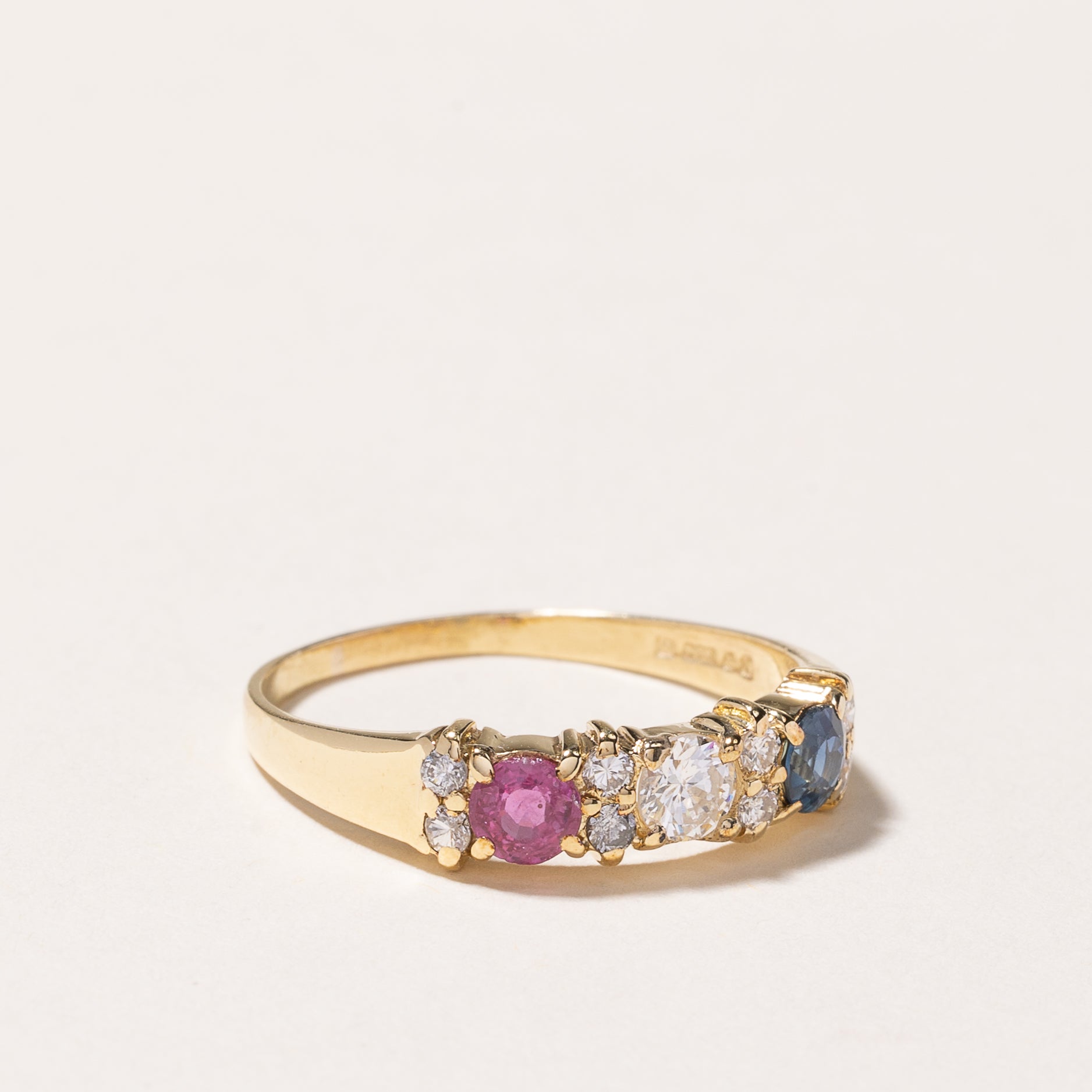 18k Yellow Gold Ruby, Sapphire & Diamond Ring | 0.25ct, 0.22ct, 0.20ctw | SZ 9