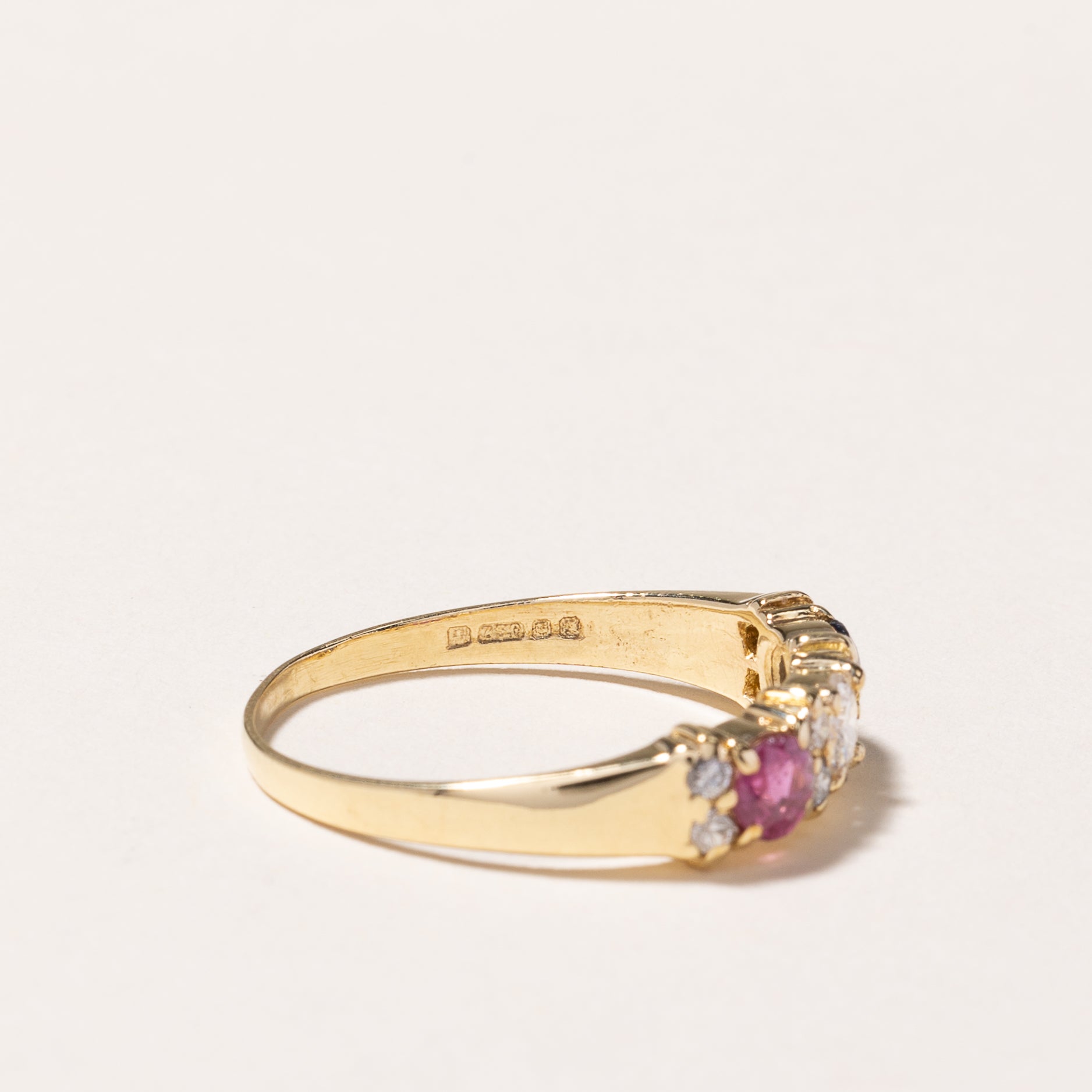 18k Yellow Gold Ruby, Sapphire & Diamond Ring | 0.25ct, 0.22ct, 0.20ctw | SZ 9