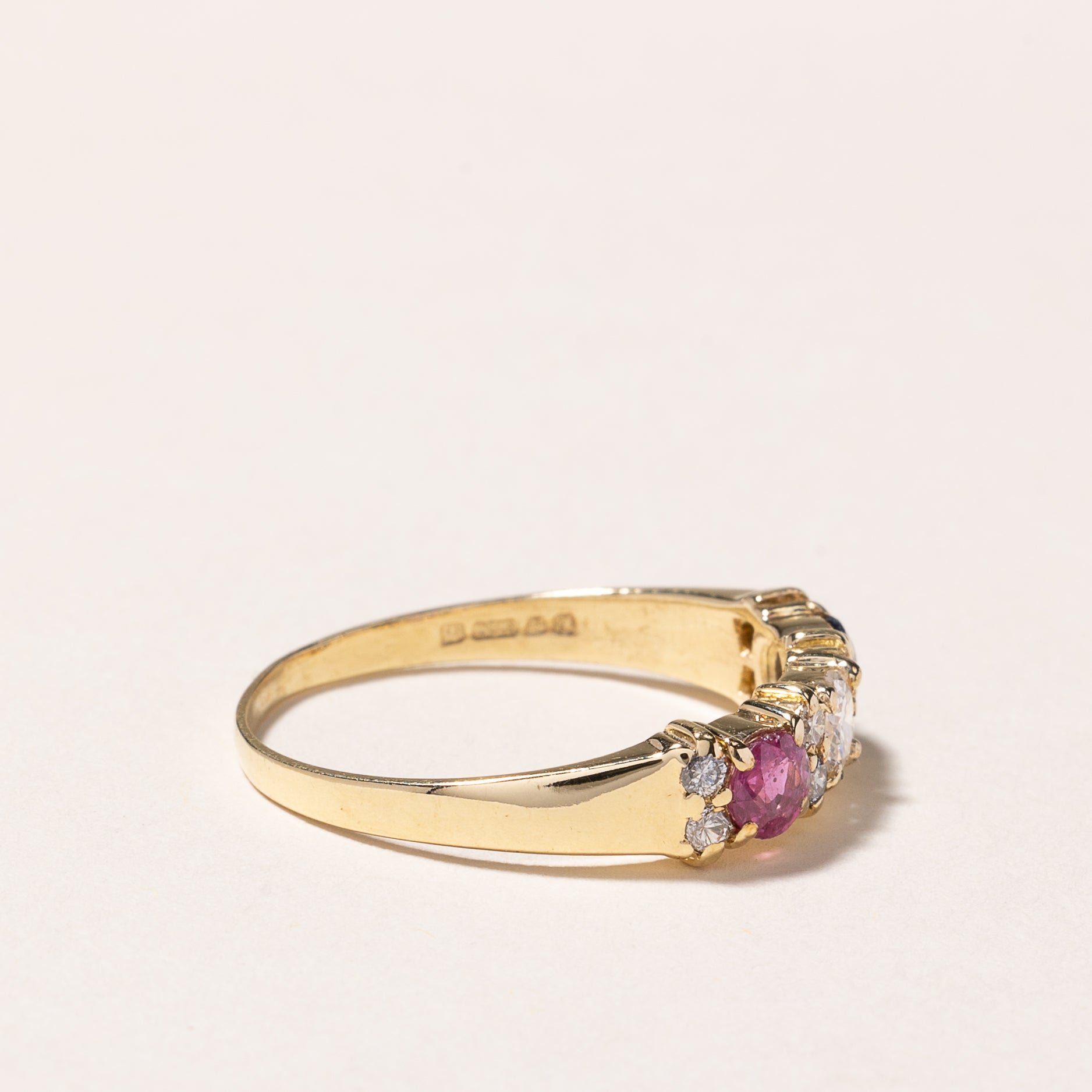 18k Yellow Gold Ruby, Sapphire & Diamond Ring | 0.25ct, 0.22ct, 0.20ctw | SZ 9