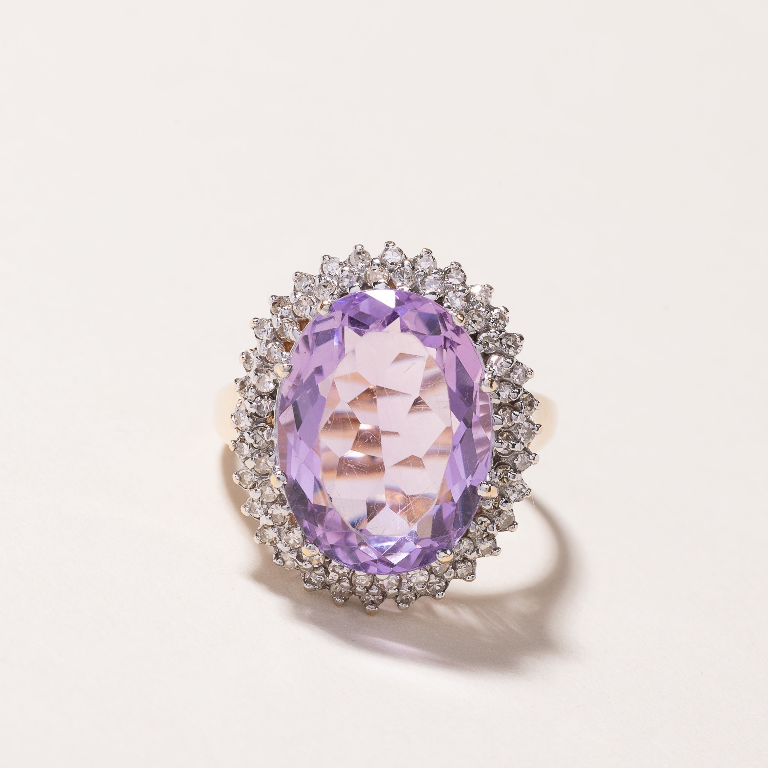 14k Yellow & White Gold Amethyst & Diamond Ring | 7.41ct, 0.51ctw | SZ 8